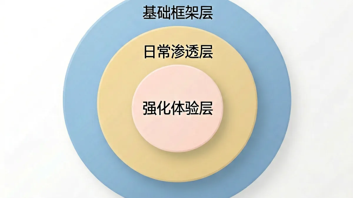 三层调教体系结构示意图，展示基础框架层、日常渗透层与强化体验层在S调M调法中的递进关系