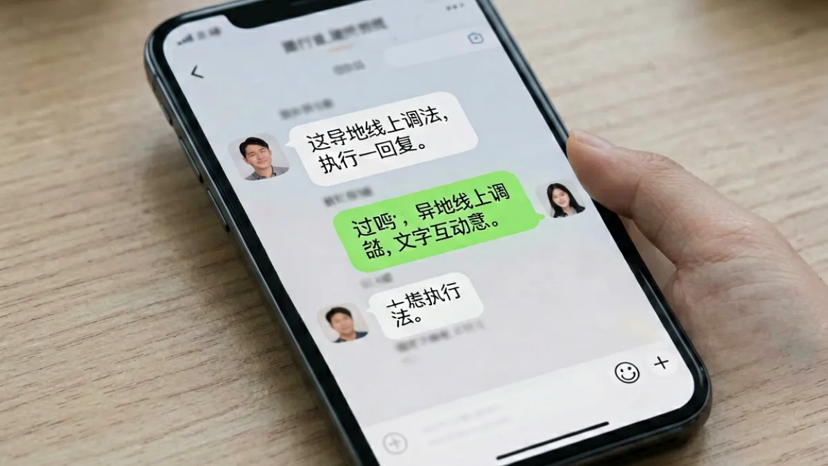 线上远程场景中S调M的70种调法里汇报制与拍照打卡任务的执行示意，展示手机屏幕上的文字指令与M方回复记录